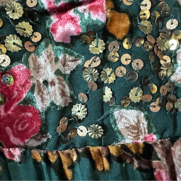 Anthropologie Floral Pleated Midi Dress - Green and Pink - Picture 6 of 12